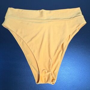 Aerie High Cut Cheeky Bikini Bottoms XL Gold‎ Recycled Polyester Swimwear